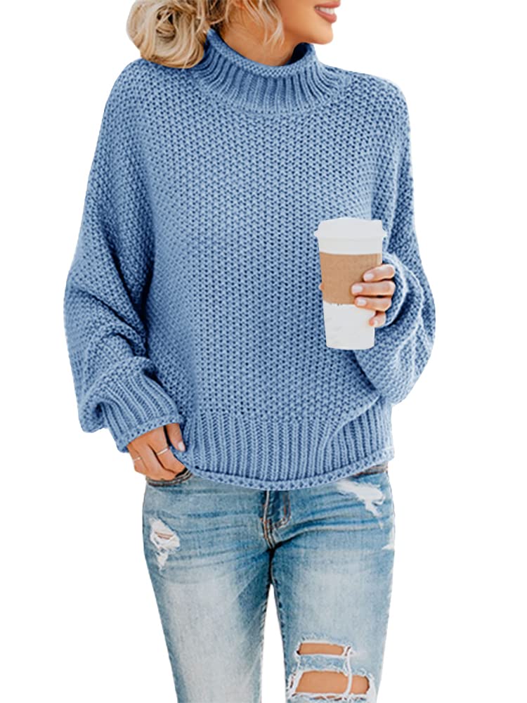 Foto 2 pulgar | Jersey Saodimallsu De Cuello Alto De Punto Azul Extragrande Para Mujer - Venta Internacional.