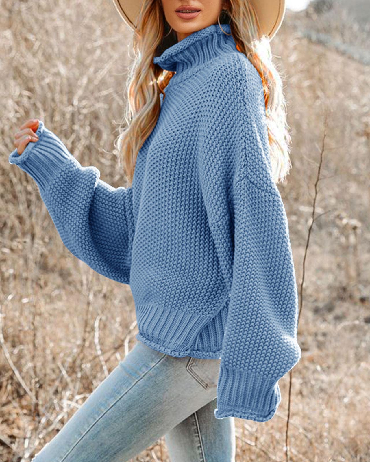 Foto 2 | Jersey Saodimallsu De Cuello Alto De Punto Azul Extragrande Para Mujer - Venta Internacional.
