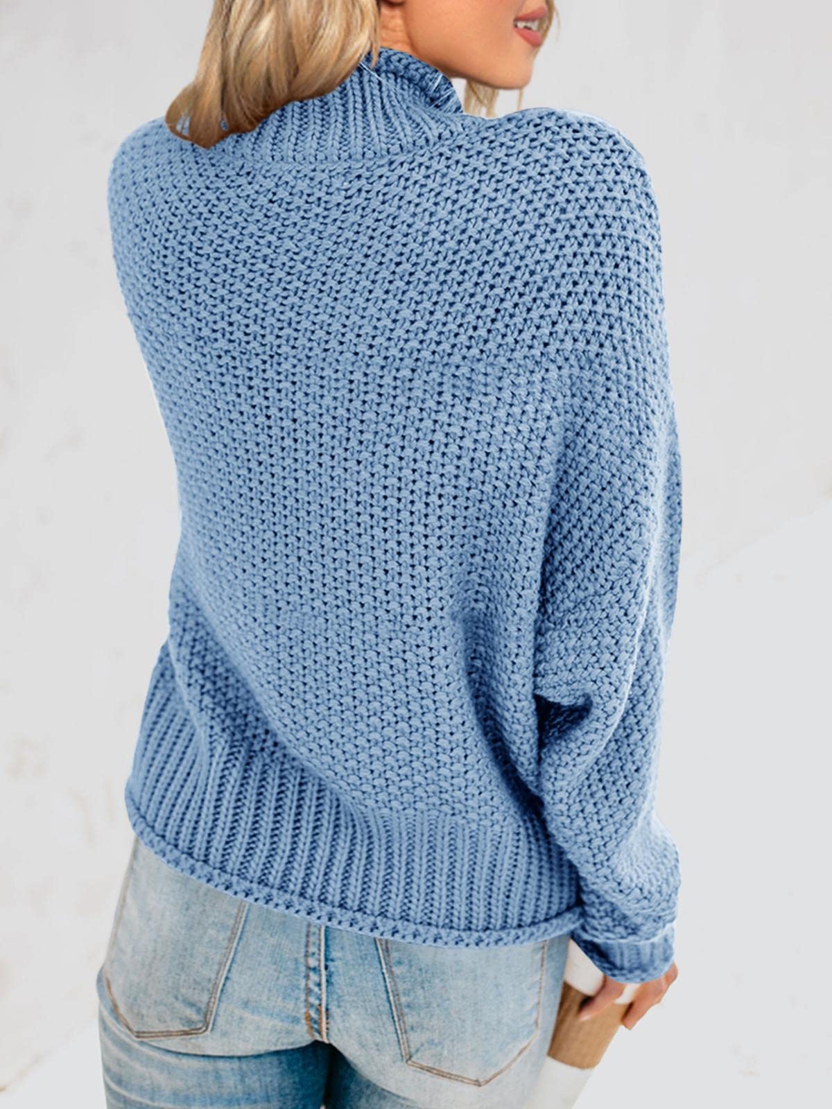 Foto 7 pulgar | Jersey Saodimallsu De Cuello Alto De Punto Azul Extragrande Para Mujer - Venta Internacional.
