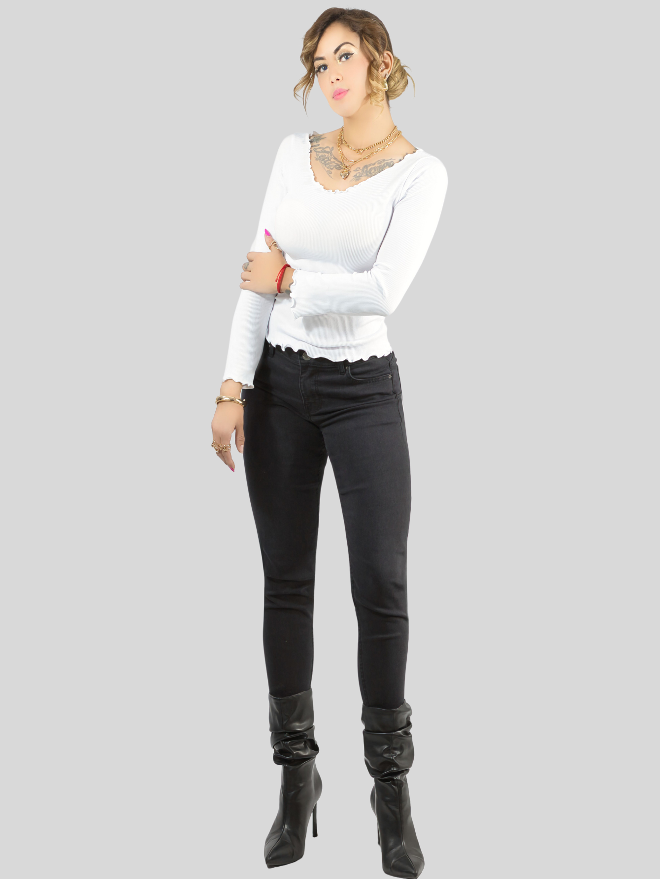Foto 3 pulgar | Sueter Ligero Dama Blusa Manga Larga Mujer Sueteres Suet-1014 Blanco Sweaters