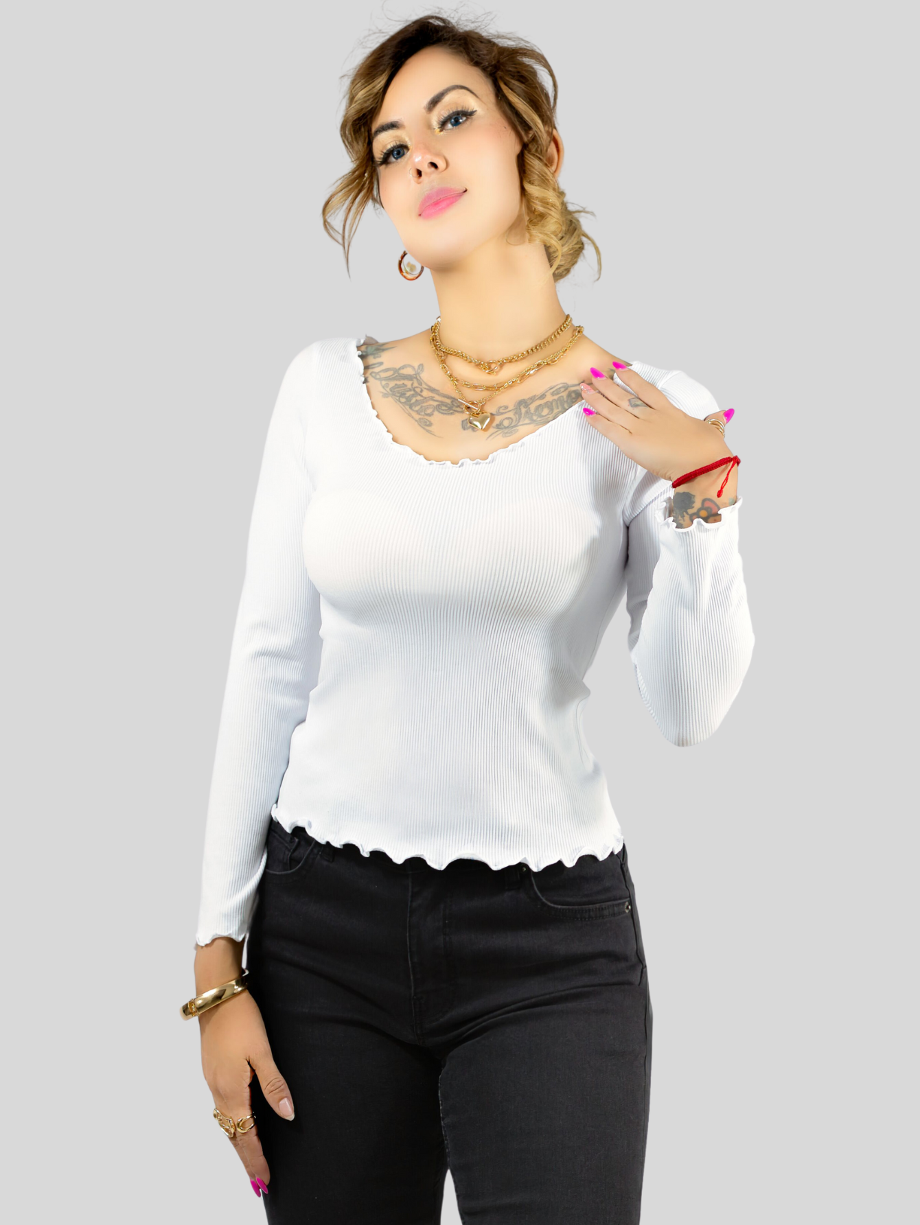 Foto 5 pulgar | Sueter Ligero Dama Blusa Manga Larga Mujer Sueteres Suet-1014 Blanco Sweaters