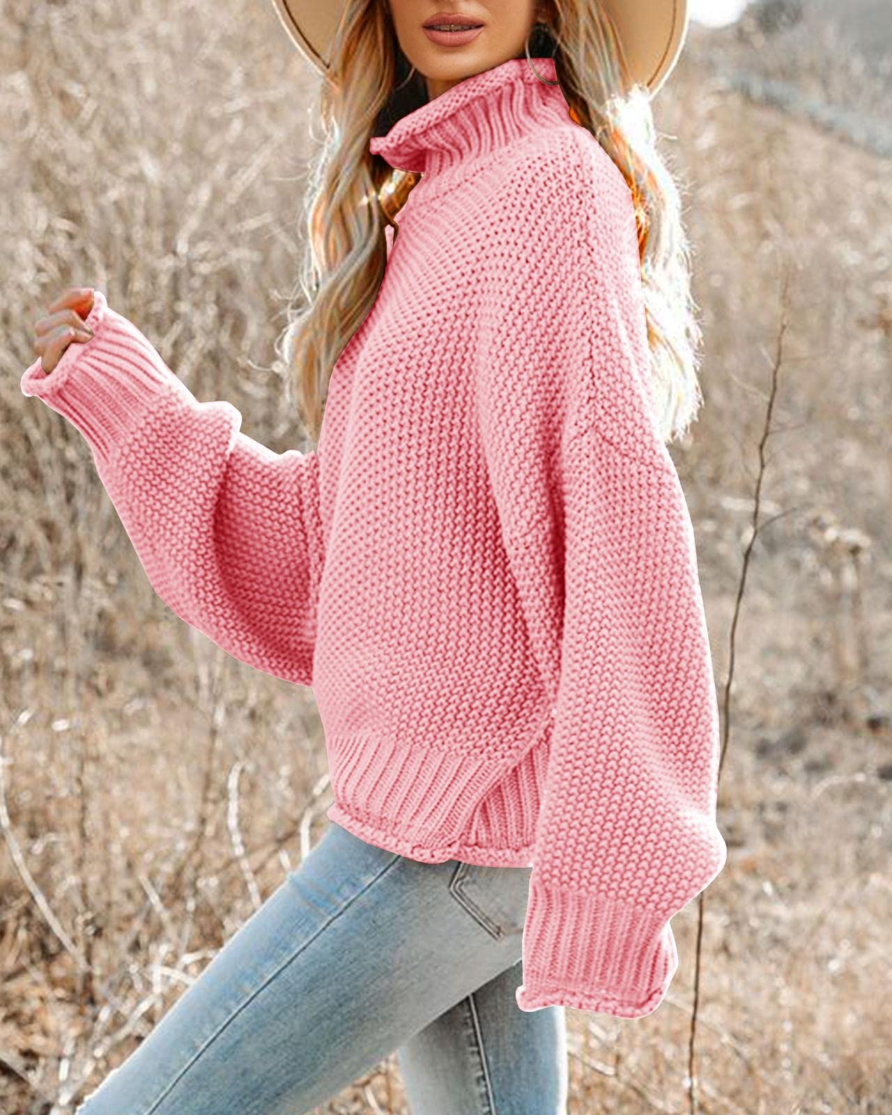 Foto 3 pulgar | Jersey Saodimallsu De Cuello Alto De Punto Rosa Extragrande Para Mujer - Venta Internacional.