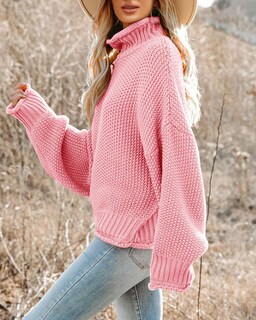 Foto 2 | Jersey Saodimallsu De Cuello Alto De Punto Rosa Extragrande Para Mujer - Venta Internacional.