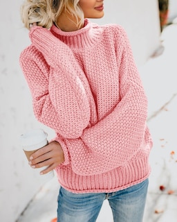 Foto 4 | Jersey Saodimallsu De Cuello Alto De Punto Rosa Extragrande Para Mujer - Venta Internacional.