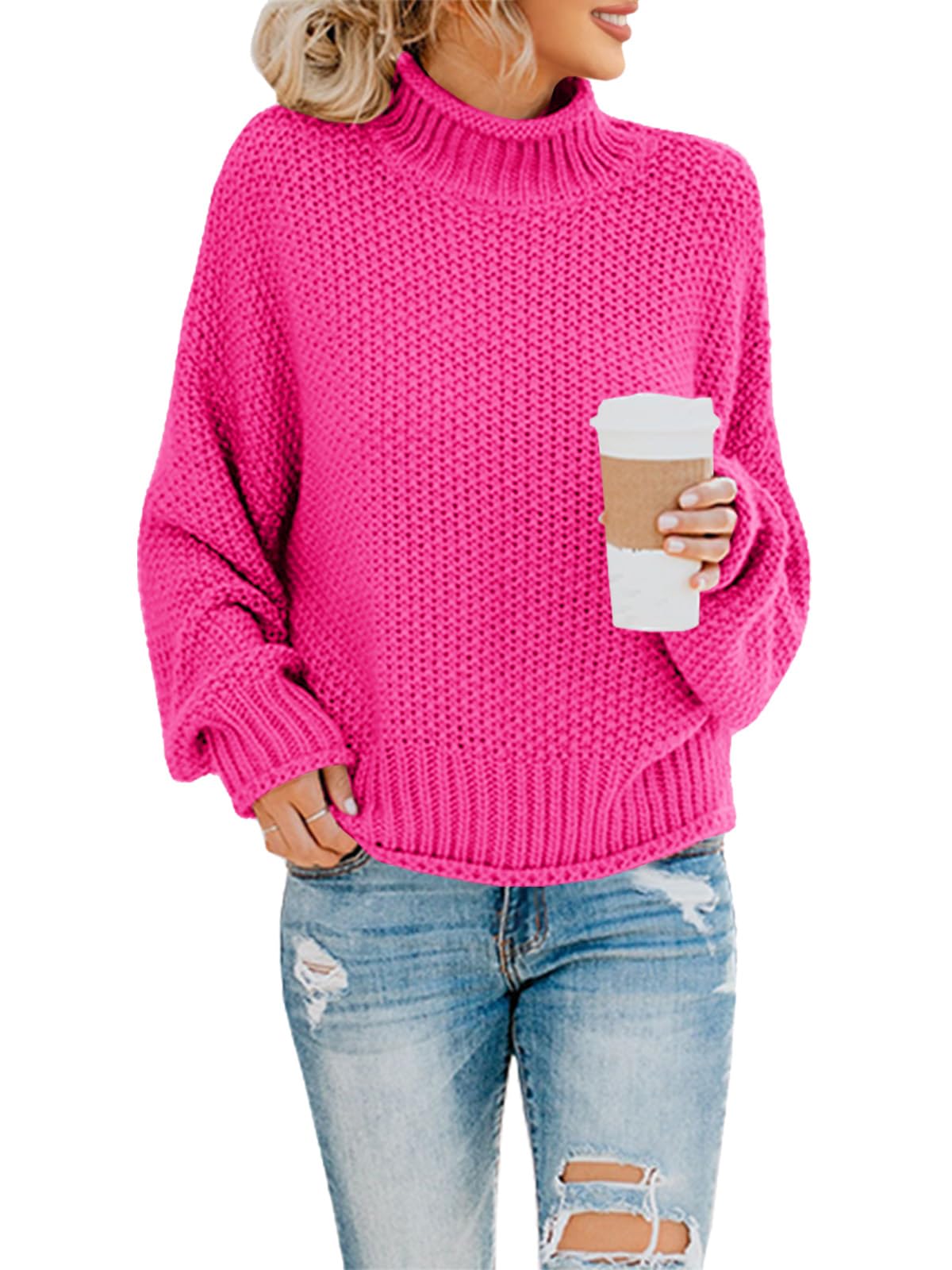 Foto 1 | Jersey Saodimallsu De Cuello Alto De Gran Tamaño Para Mujer, Color Rojo - Venta Internacional.
