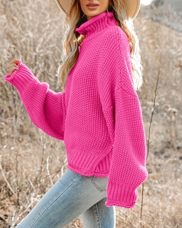 Foto 2 | Jersey Saodimallsu De Cuello Alto De Gran Tamaño Para Mujer, Color Rojo - Venta Internacional.