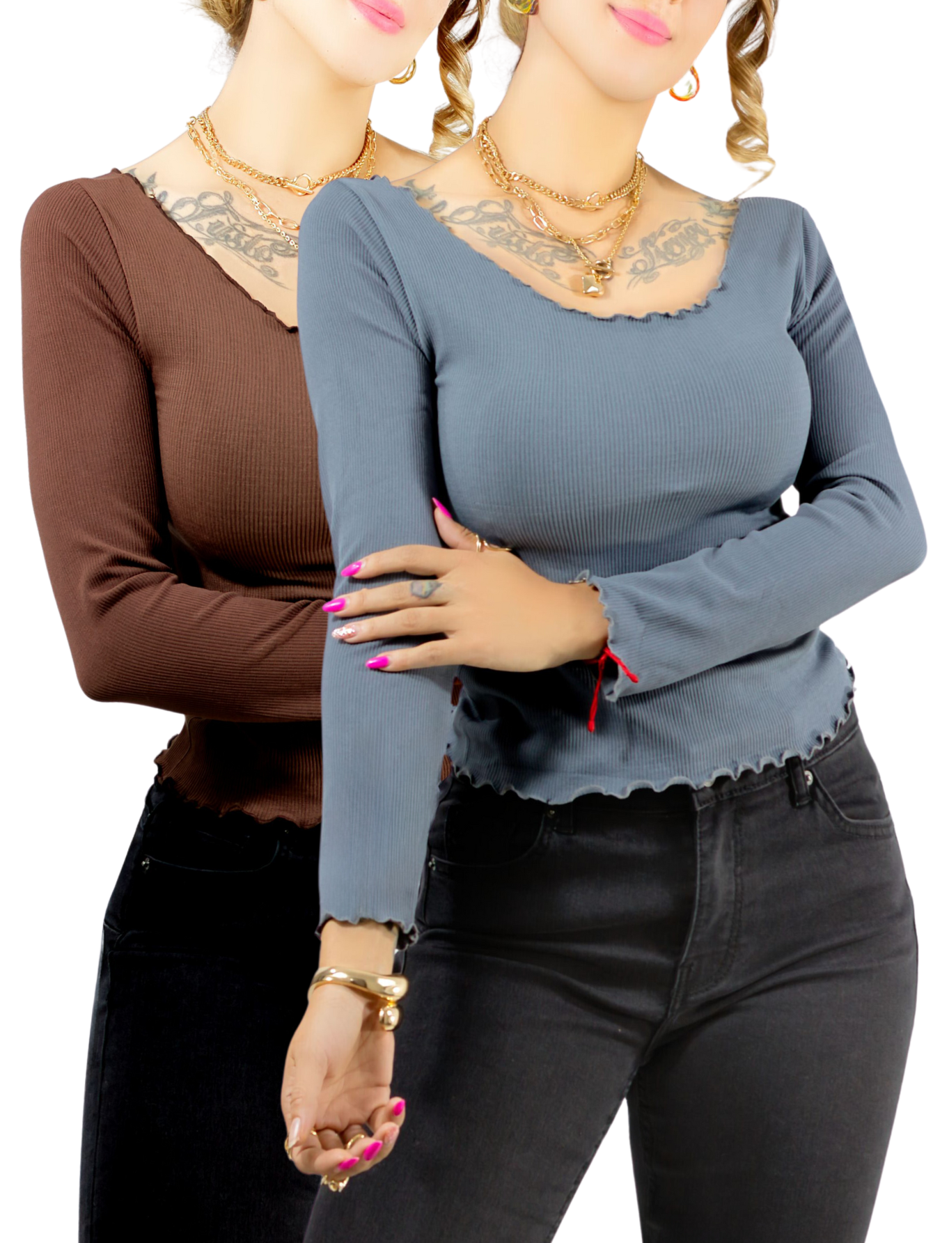 Set De 2 Sueter De Mujer Manga Larga Sueteres Suet-1014 Variedad De Colores Botón Sweater
