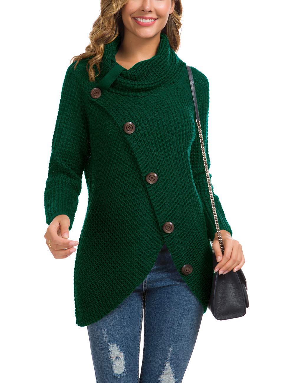 Foto 3 pulgar | Jersey Grecerelle De Cuello Alto Para Mujer, Grueso, Verde Oscuro, Talla M - Venta Internacional.