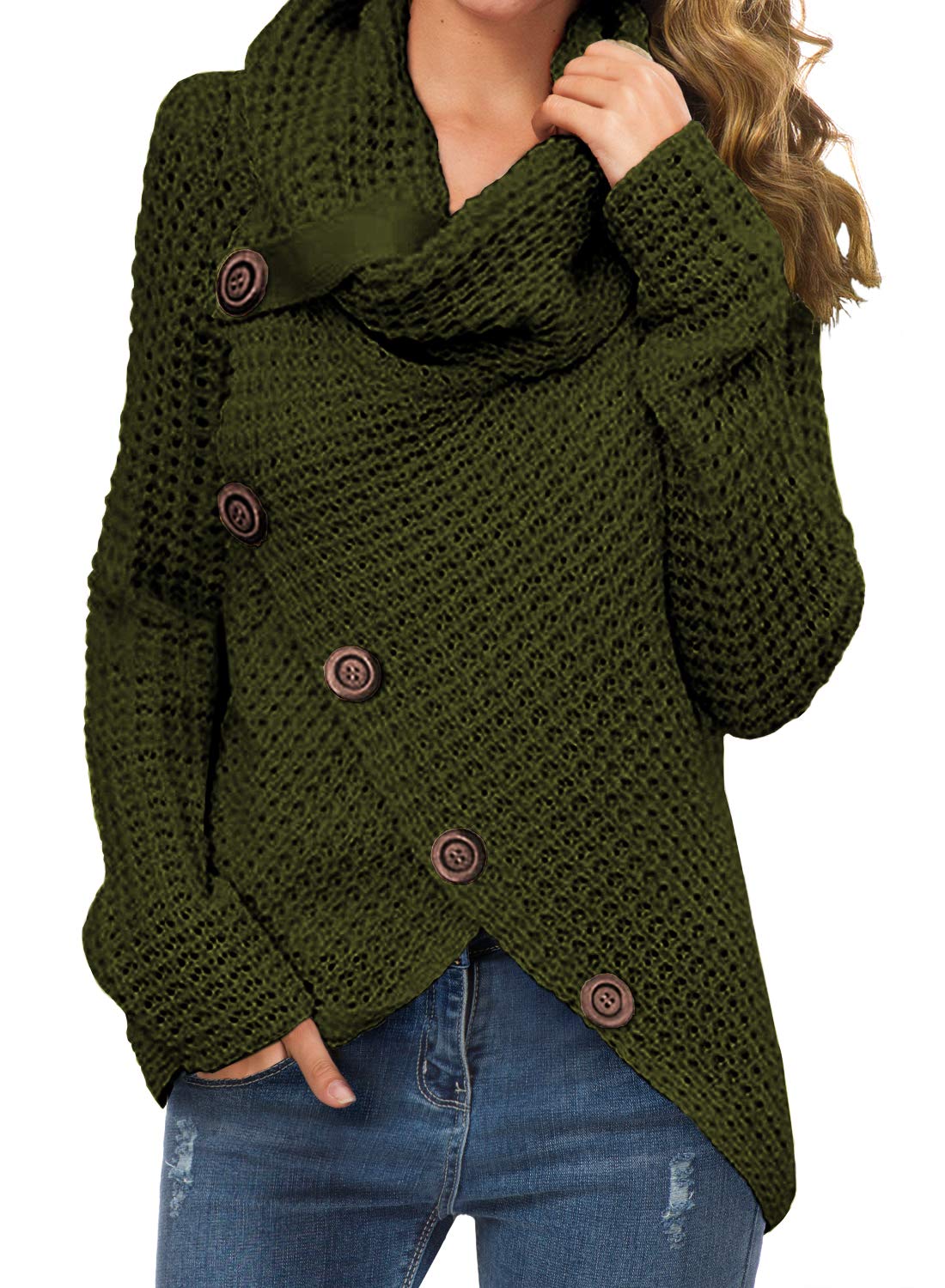 Jersey Grecerelle Para Mujer, Cuello Alto, Grueso, Verde Militar - Venta Internacional.