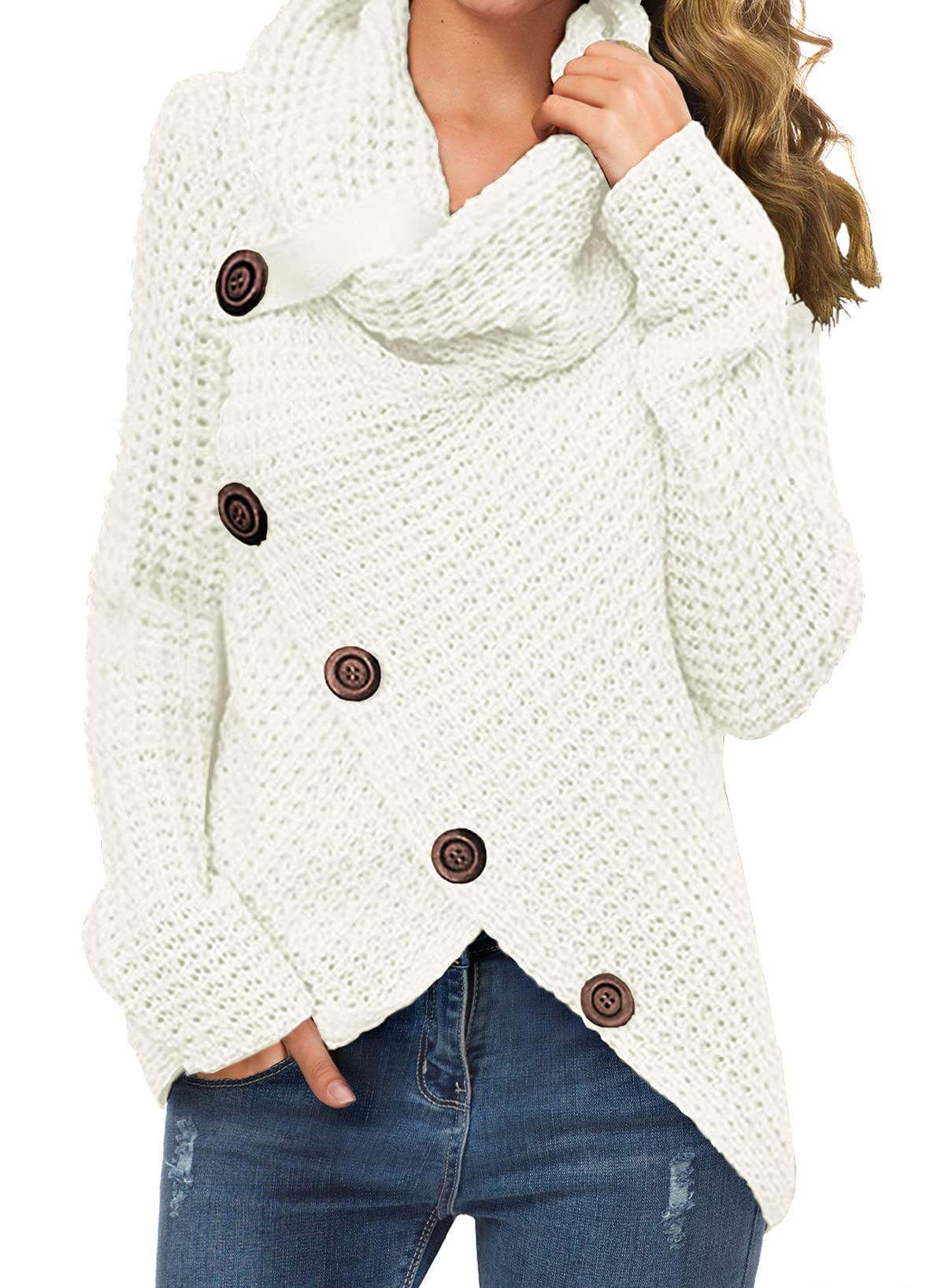 Foto 2 pulgar | Jersey Grecerelle Para Mujer, Cuello Alto, Punto Grueso, Color Blanco S - Venta Internacional.