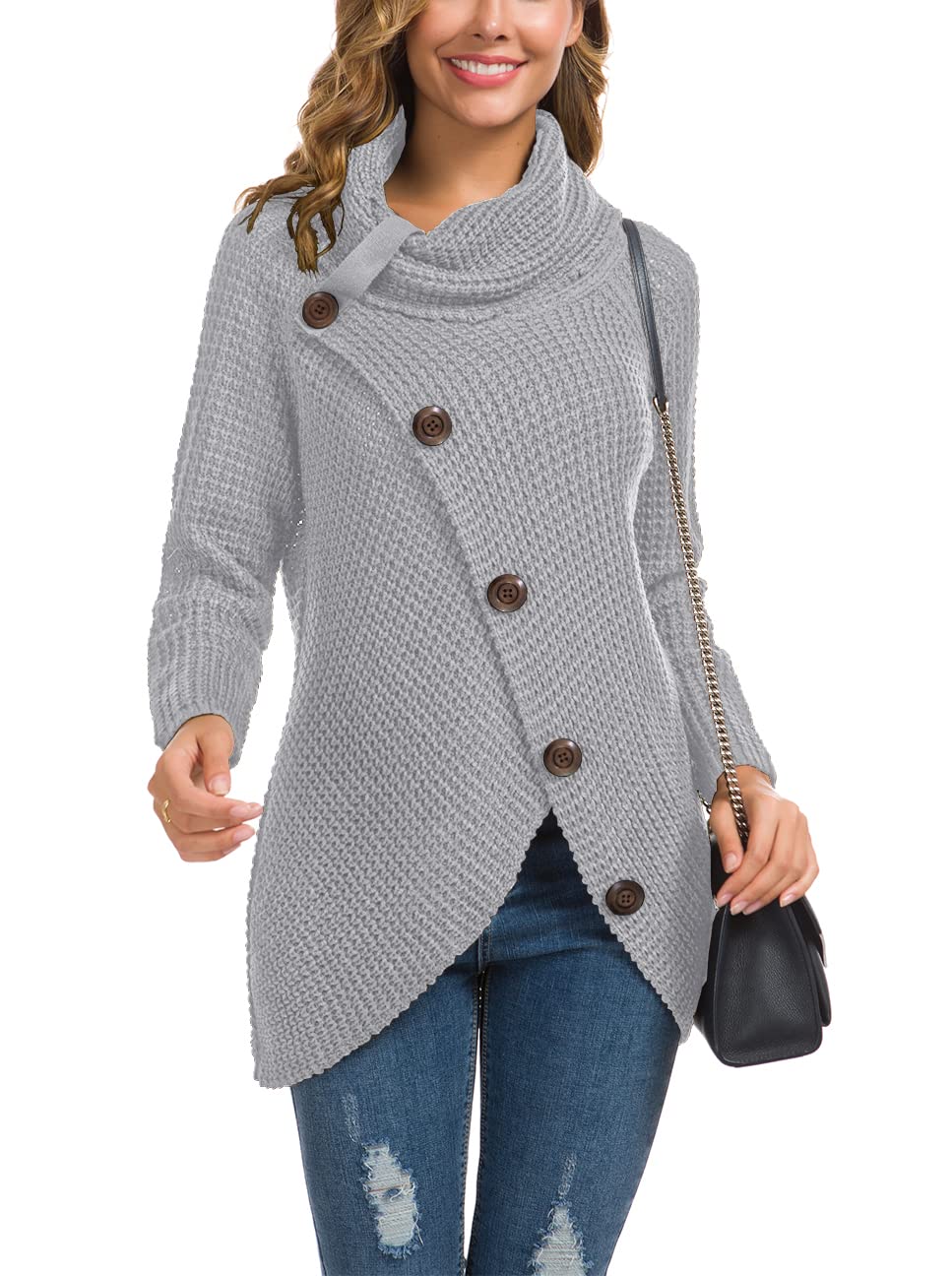 Foto 3 pulgar | Jersey Grecerelle Para Mujer, Cuello Alto, Grueso, Gris - Venta Internacional.