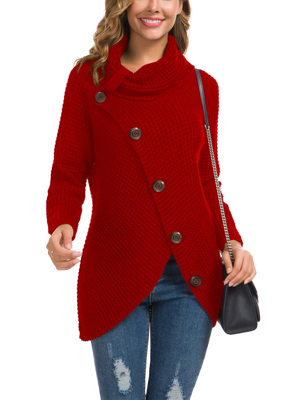 Foto 2 pulgar | Jersey Grecerelle Para Mujer, Cuello Alto, Rojo, Talla L - Venta Internacional.