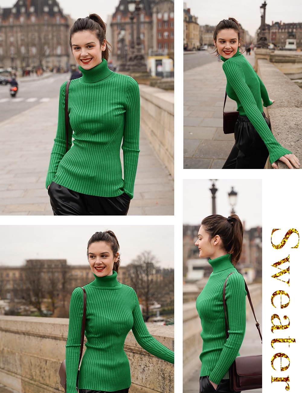 Foto 4 | Jersey V28 De Punto Elástico Con Cuello Alto Para Mujer, Color Verde Bosque - Venta Internacional.