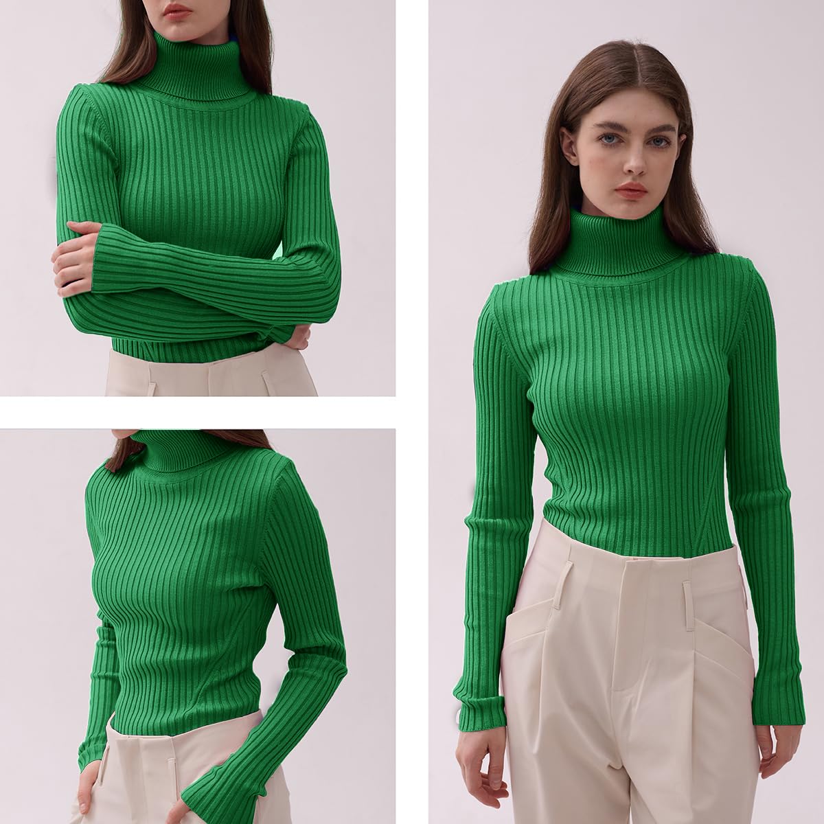 Foto 5 | Jersey V28 De Punto Elástico Con Cuello Alto Para Mujer, Color Verde Bosque - Venta Internacional.