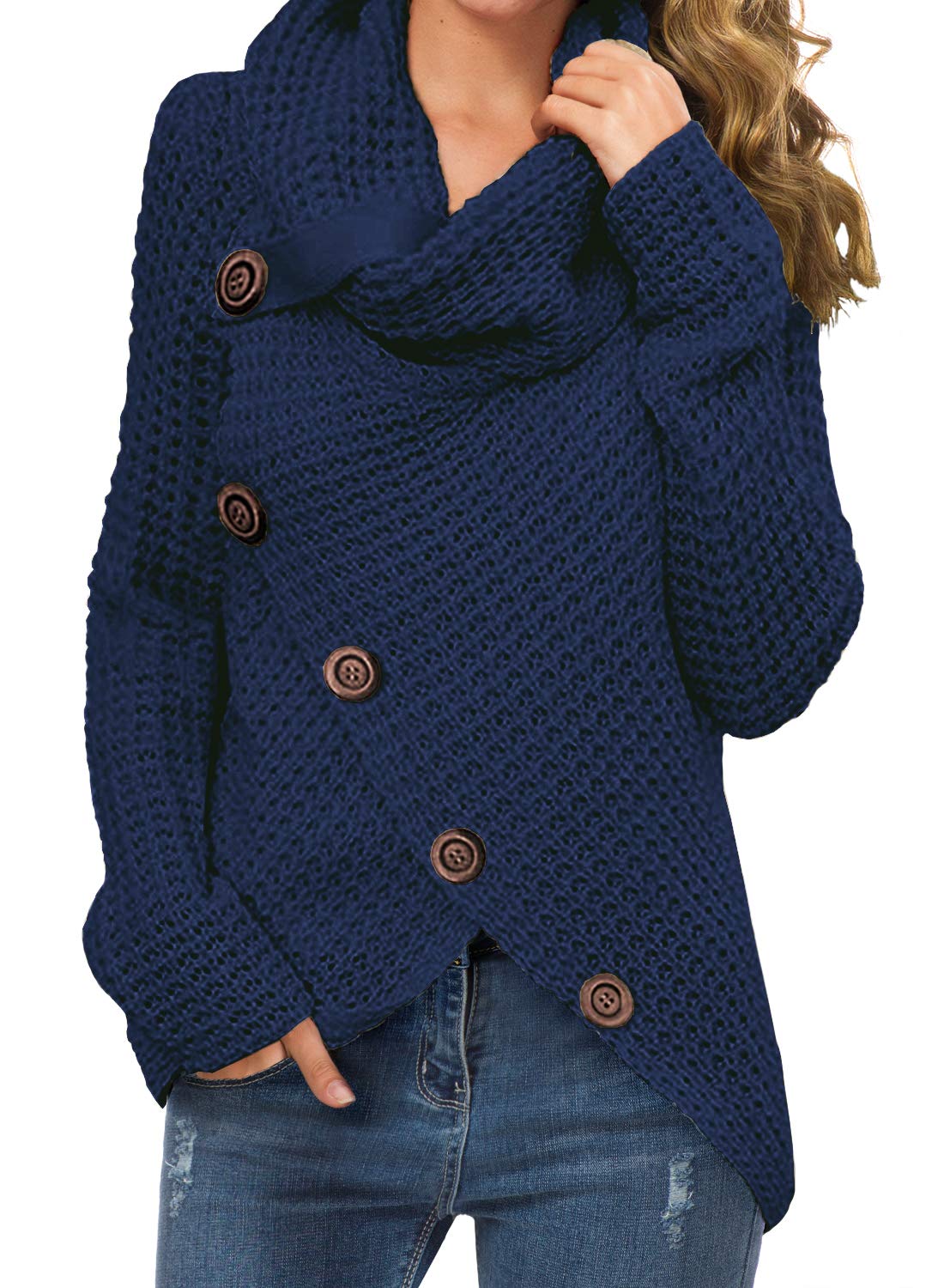 Foto 2 pulgar | Jersey Grecerelle Para Mujer, Cuello Alto, Grueso, Azul Marino - Venta Internacional.