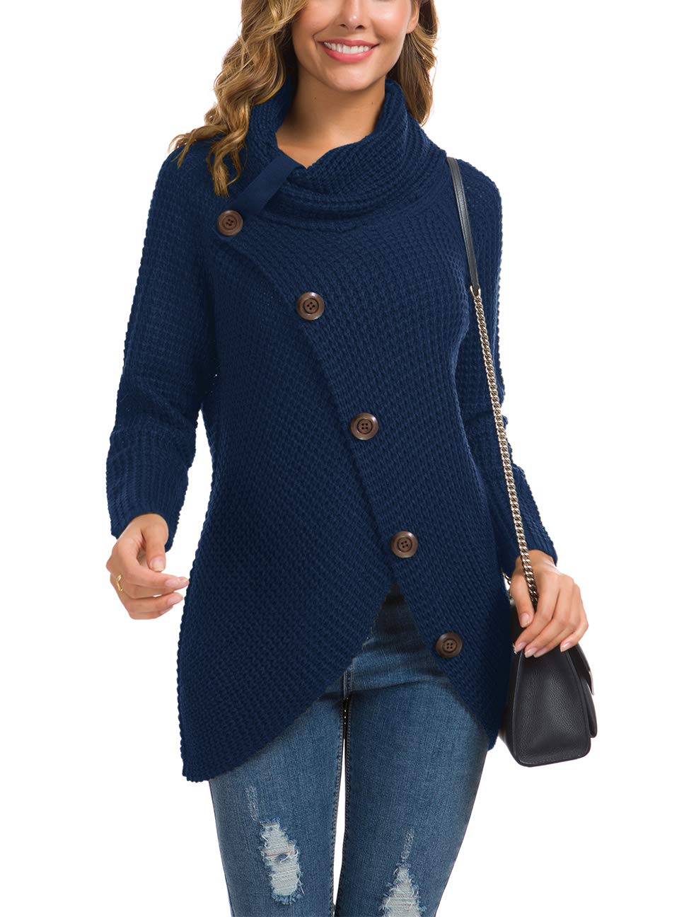 Foto 3 pulgar | Jersey Grecerelle Para Mujer, Cuello Alto, Grueso, Azul Marino - Venta Internacional.