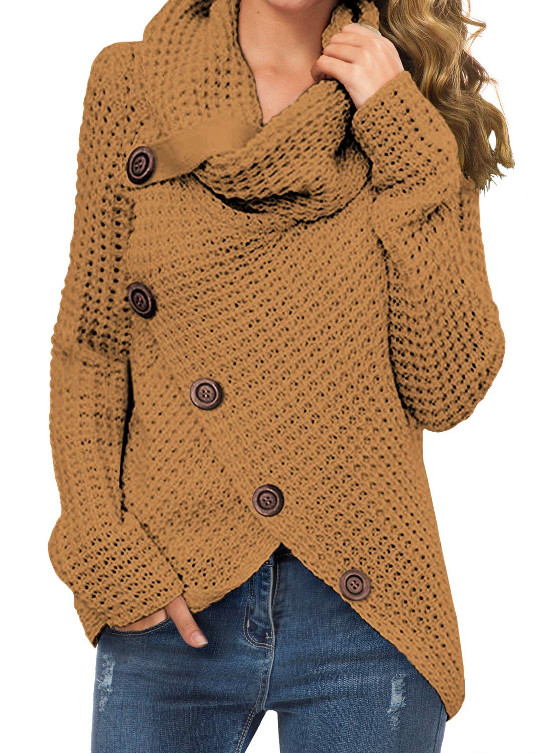 Jersey Grecerelle Para Mujer, Cuello Alto, Grueso, Color Canela Claro - Venta Internacional.