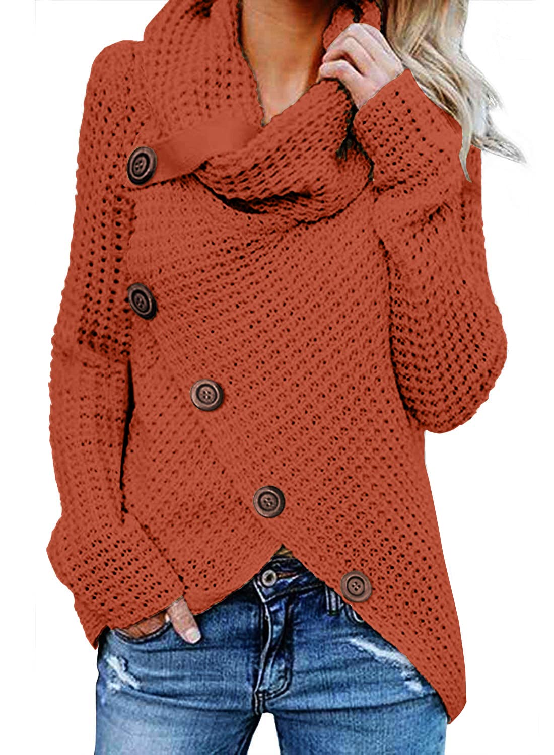 Jersey Grecerelle Para Mujer, Cuello Alto, Grueso, Naranja Y Rojo - Venta Internacional.
