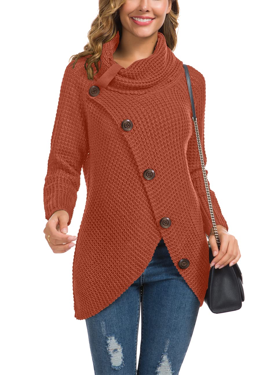 Foto 3 pulgar | Jersey Grecerelle Para Mujer, Cuello Alto, Grueso, Naranja Y Rojo - Venta Internacional.