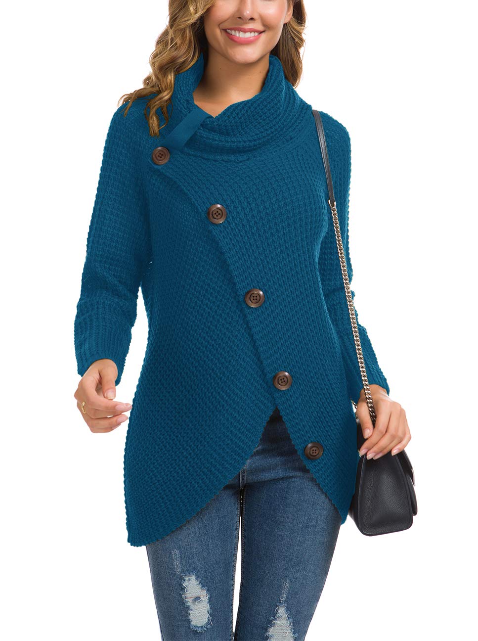 Foto 3 pulgar | Jersey Grecerelle De Cuello Alto Para Mujer, Azul Grueso, Talla M - Venta Internacional.