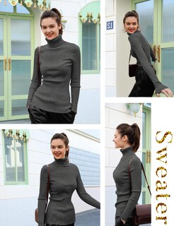 Foto 4 | Jersey V28 De Manga Larga De Punto Con Cuello Alto Elástico Para Mujer - Venta Internacional.