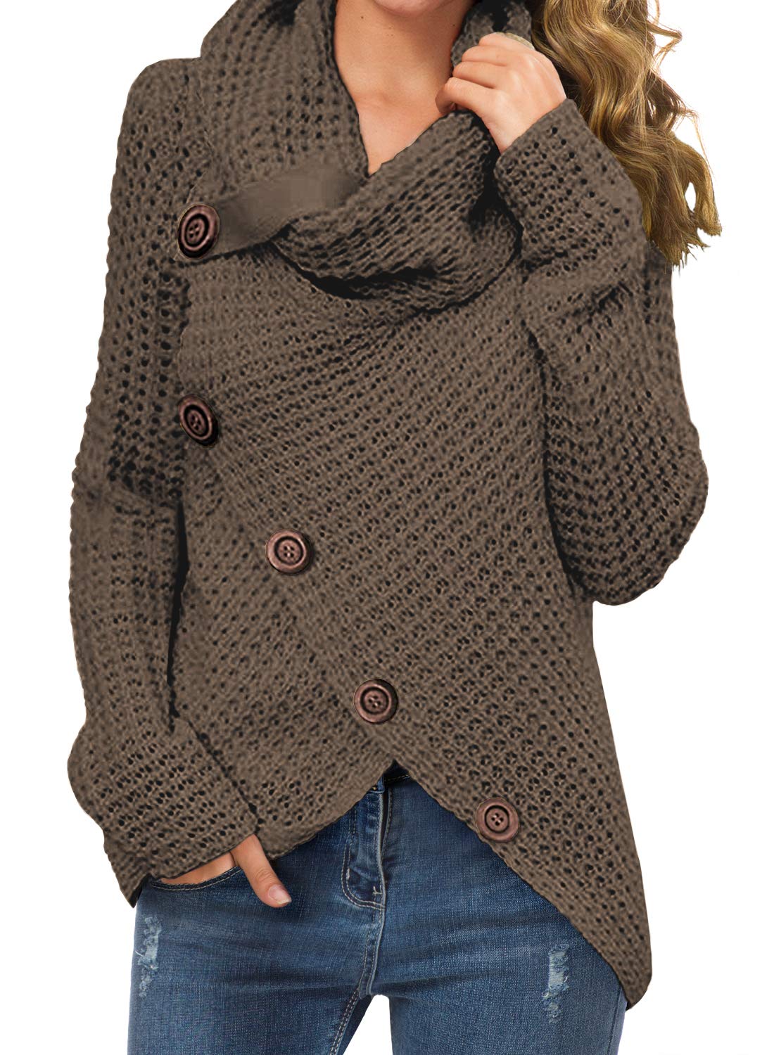 Foto 2 pulgar | Jersey Grecerelle De Cuello Alto Para Mujer, Grueso, Color Caqui Oscuro - Venta Internacional.