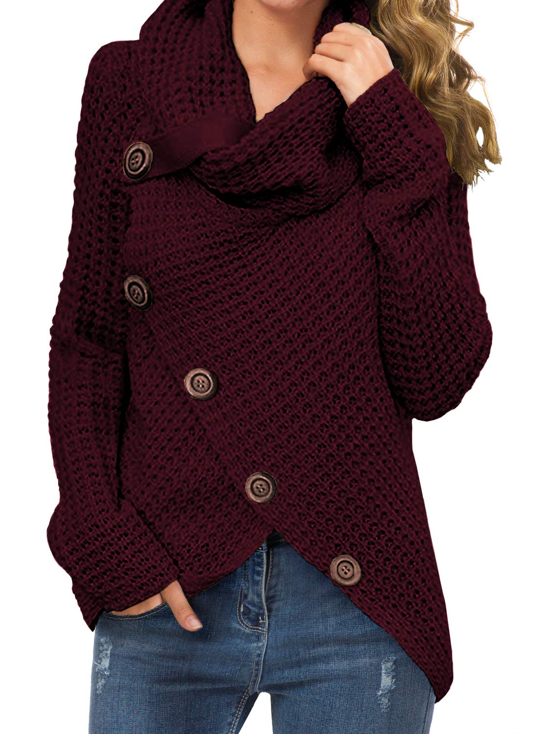 Foto 2 pulgar | Jersey Grecerelle Para Mujer, Cuello Alto, Grueso, Rojo Vino, Talla L - Venta Internacional.