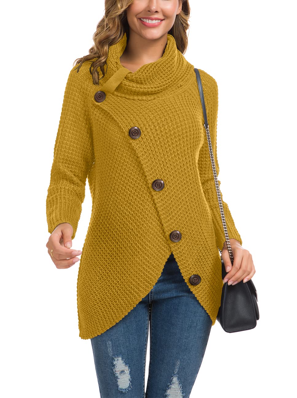 Foto 3 pulgar | Jersey Grecerelle Para Mujer, Cuello Alto, Grueso, Amarillo - Venta Internacional.