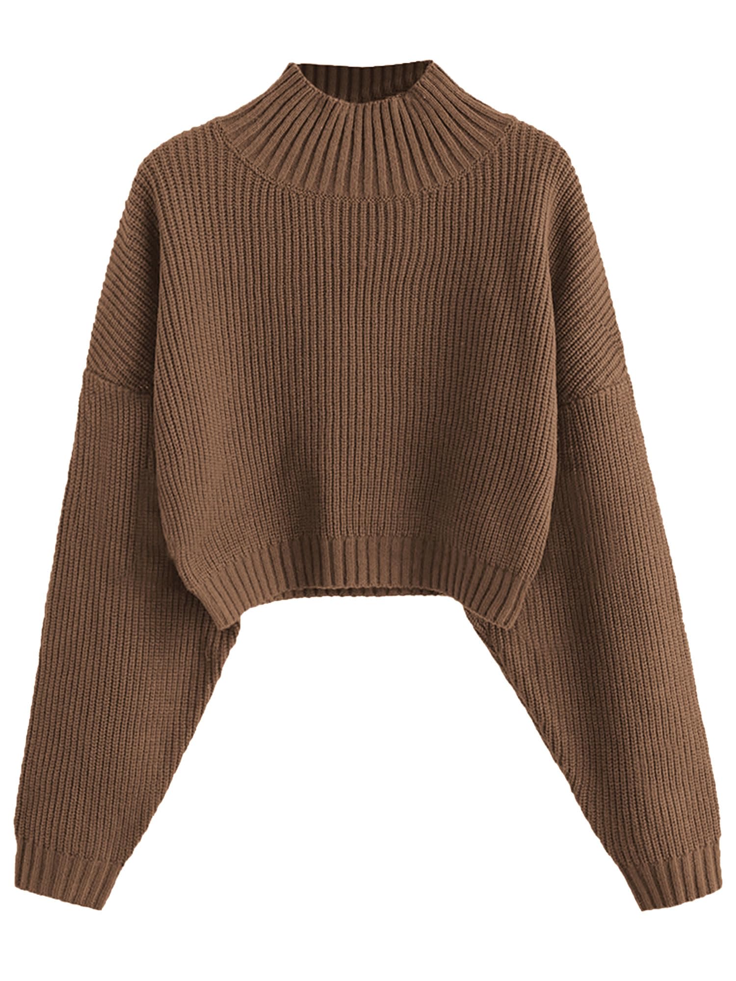 Foto 2 pulgar | Suéter Zaful con Cuello Alto Recortado Café para Mujer - Venta Internacional