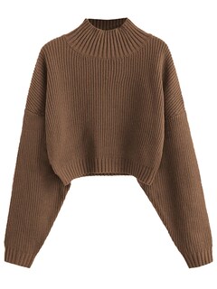Foto 1 | Suéter Zaful con Cuello Alto Recortado Café para Mujer - Venta Internacional