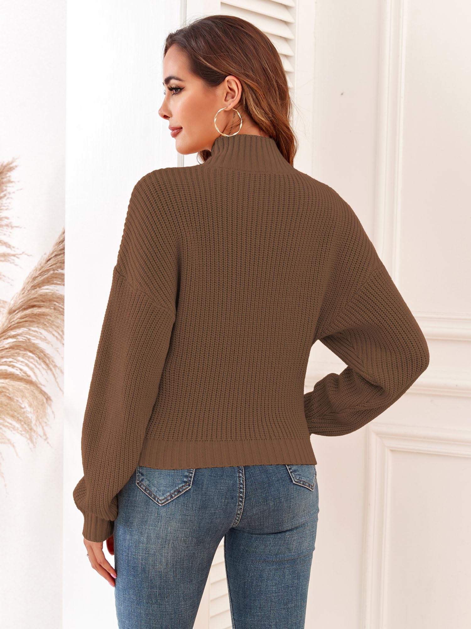 Foto 4 pulgar | Suéter Zaful con Cuello Alto Recortado Café para Mujer - Venta Internacional