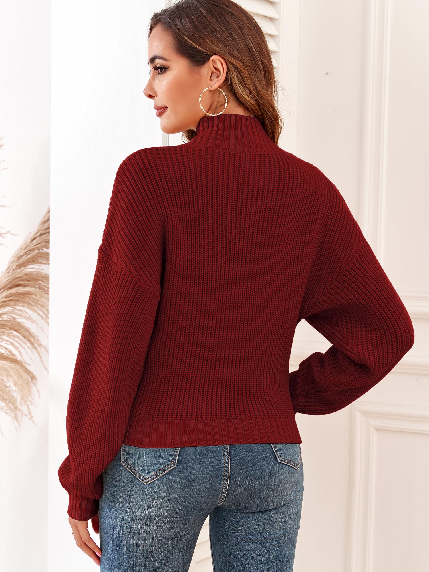 Foto 4 pulgar | Jersey Zaful de Cuello Alto Recortado con Manga de Farol para Mujer - Venta Internacional
