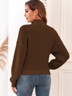 Foto 3 | Suéter Corto de Cuello Alto Zaful con Manga de Farol para Mujer - Venta Internacional