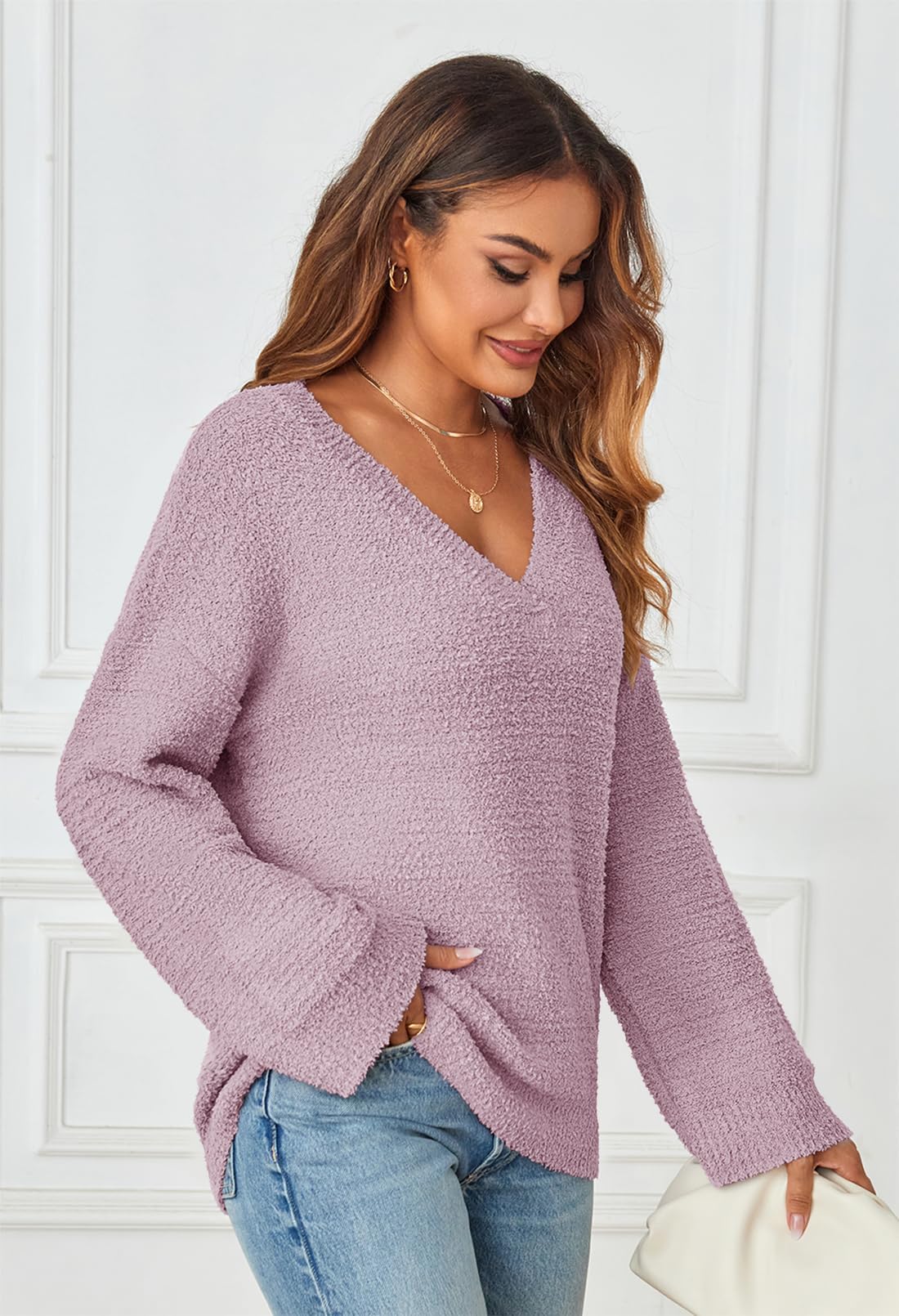 Foto 4 pulgar | Jersey Merokeety para Mujer Cuello V Forro Polar - Venta Internacional