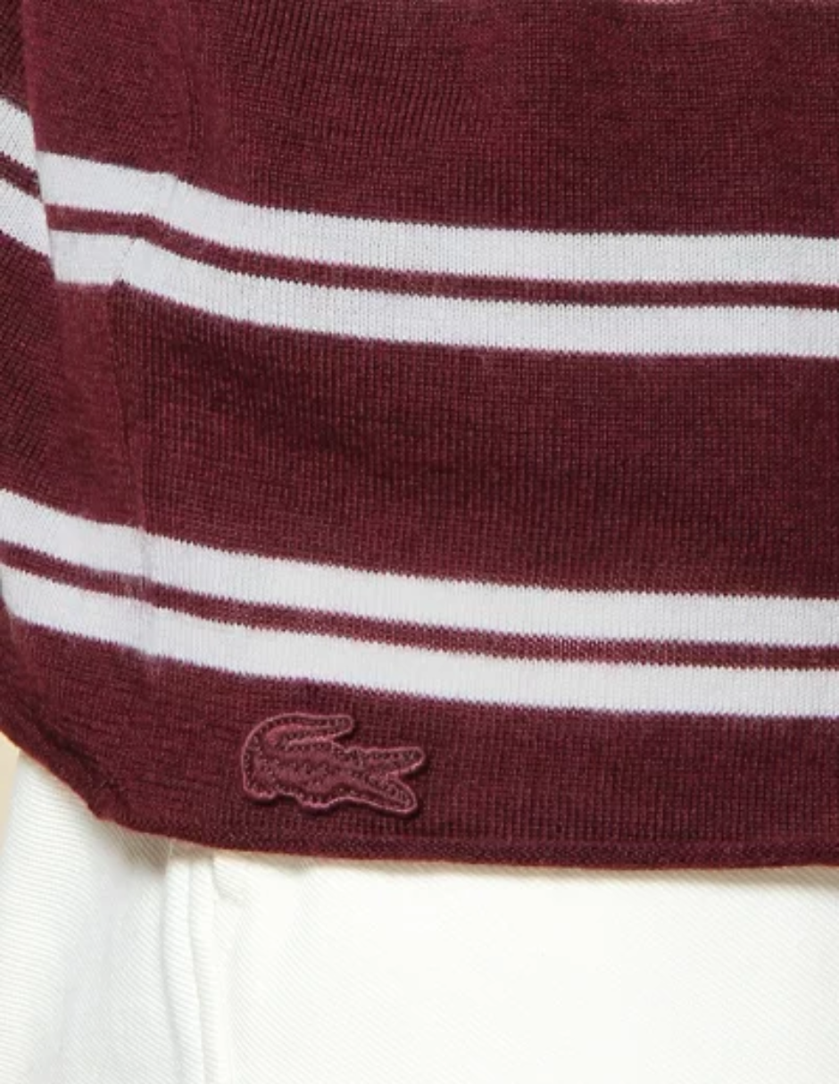 Foto 3 pulgar | Sueter Lacoste De Punto Fino A Rayas Color Vino Para Mujer