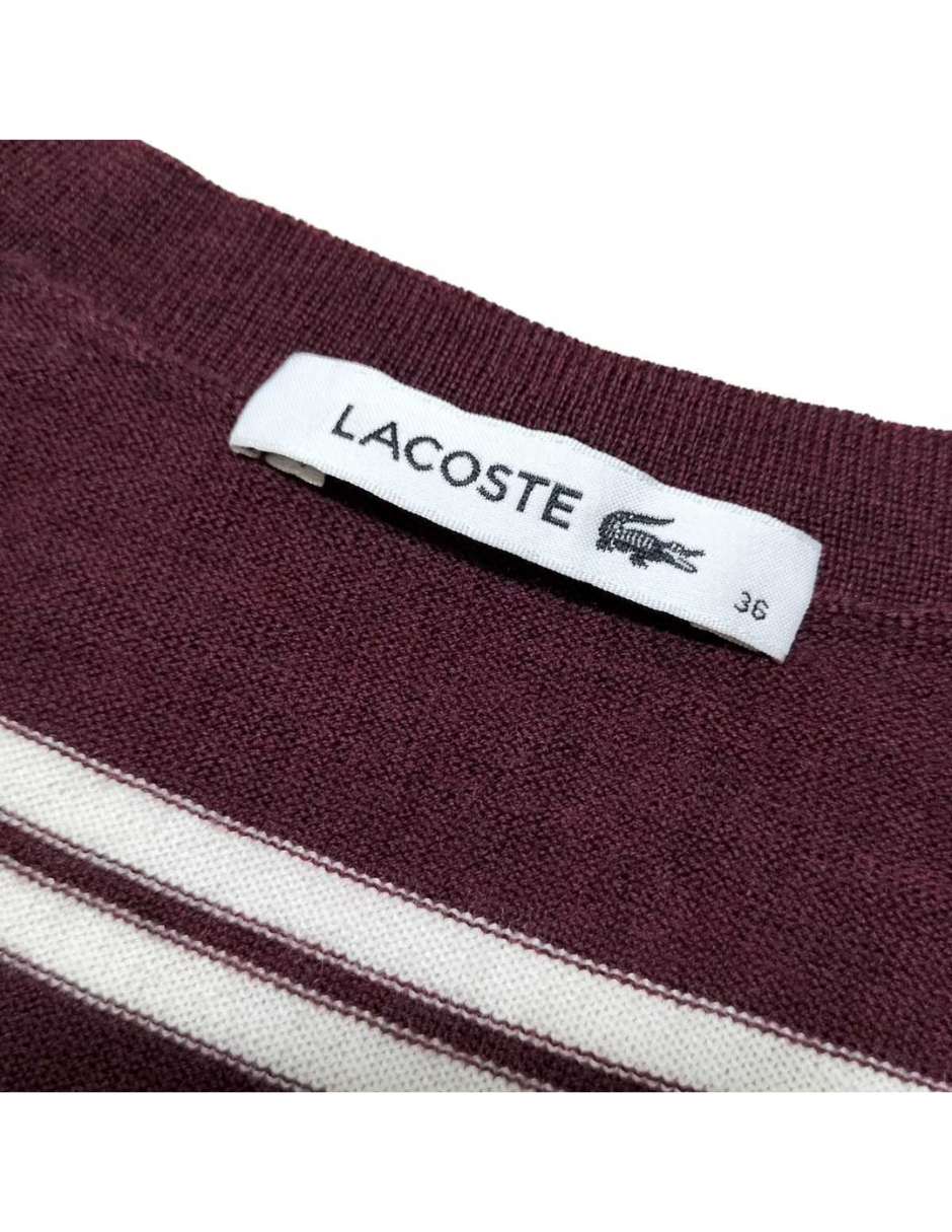 Foto 4 pulgar | Sueter Lacoste De Punto Fino A Rayas Color Vino Para Mujer