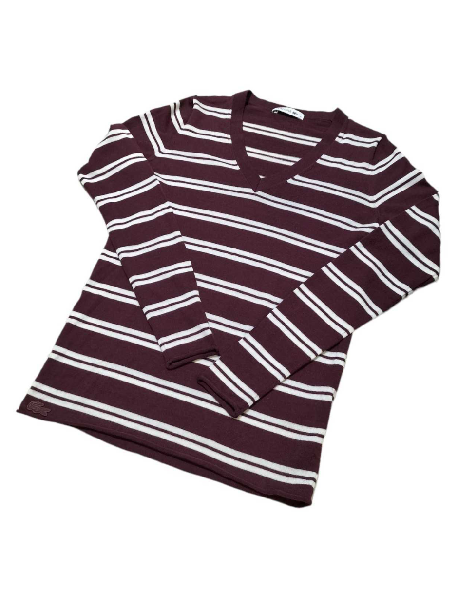 Foto 5 pulgar | Sueter Lacoste De Punto Fino A Rayas Color Vino Para Mujer