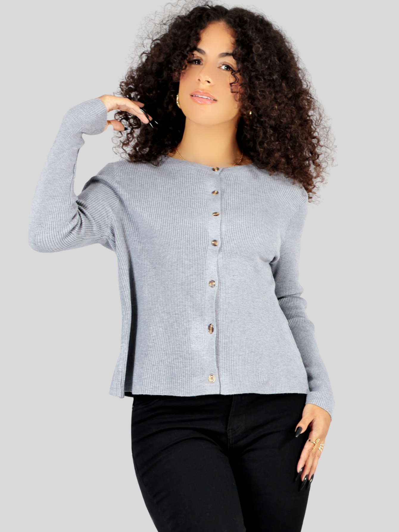 Foto 3 pulgar | Suéter Para Mujer De Manga Larga Con Botones A Juego Sweater Dama De Punto Abrigo Suéteres Suet-1037 Gris Jersey Ligero