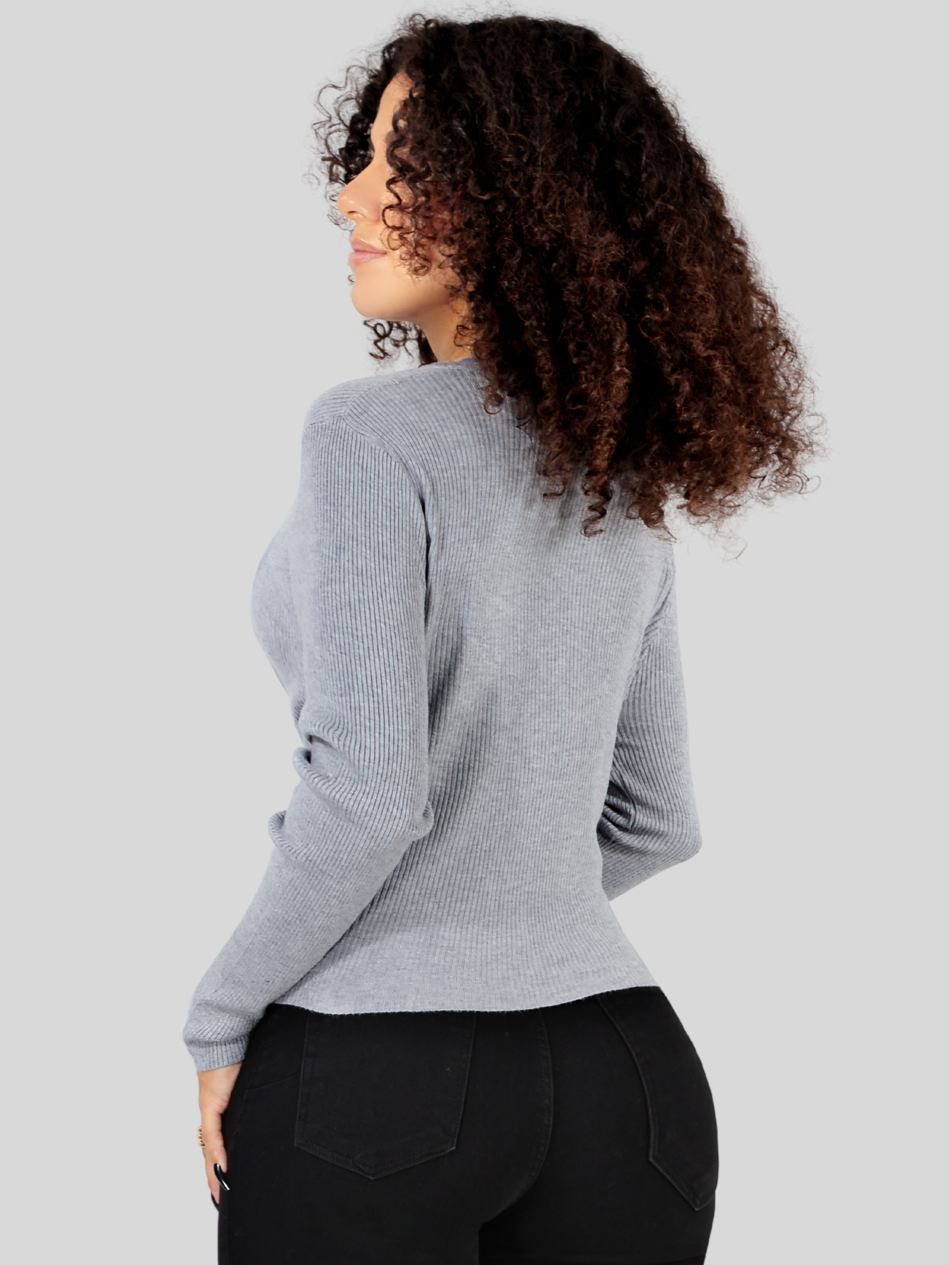 Foto 3 | Suéter Para Mujer De Manga Larga Con Botones A Juego Sweater Dama De Punto Abrigo Suéteres Suet-1037 Gris Jersey Ligero