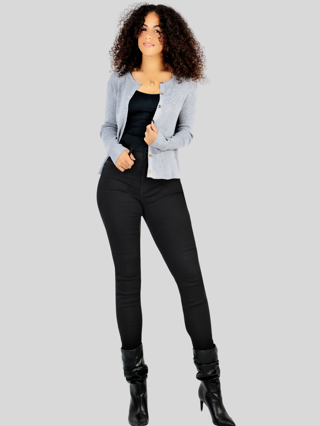 Foto 4 | Suéter Para Mujer De Manga Larga Con Botones A Juego Sweater Dama De Punto Abrigo Suéteres Suet-1037 Gris Jersey Ligero