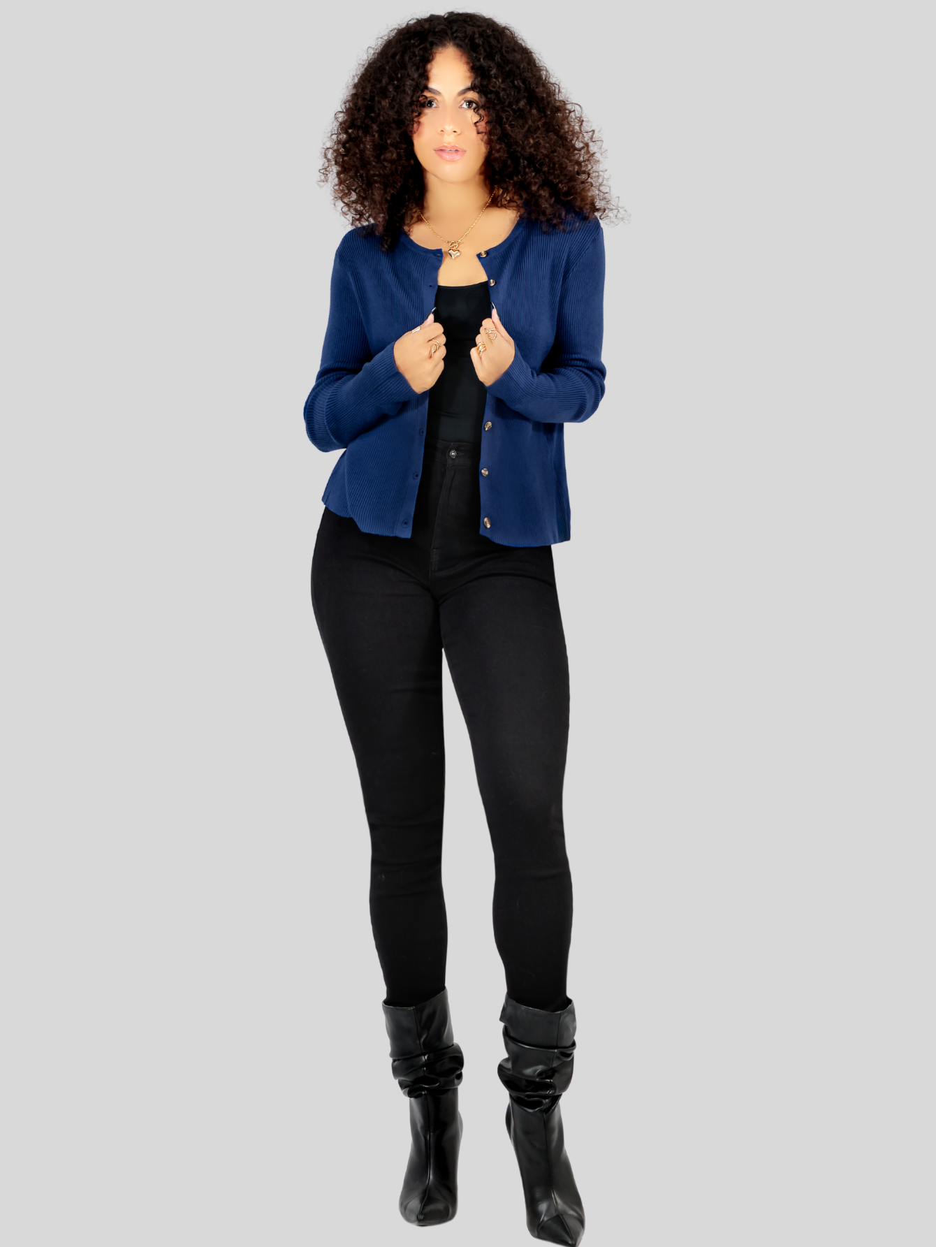 Foto 4 | Suéter Para Mujer De Manga Larga Con Botones A Juego Sweater Dama De Punto Abrigo Suéteres Suet-1037 Azul Marino