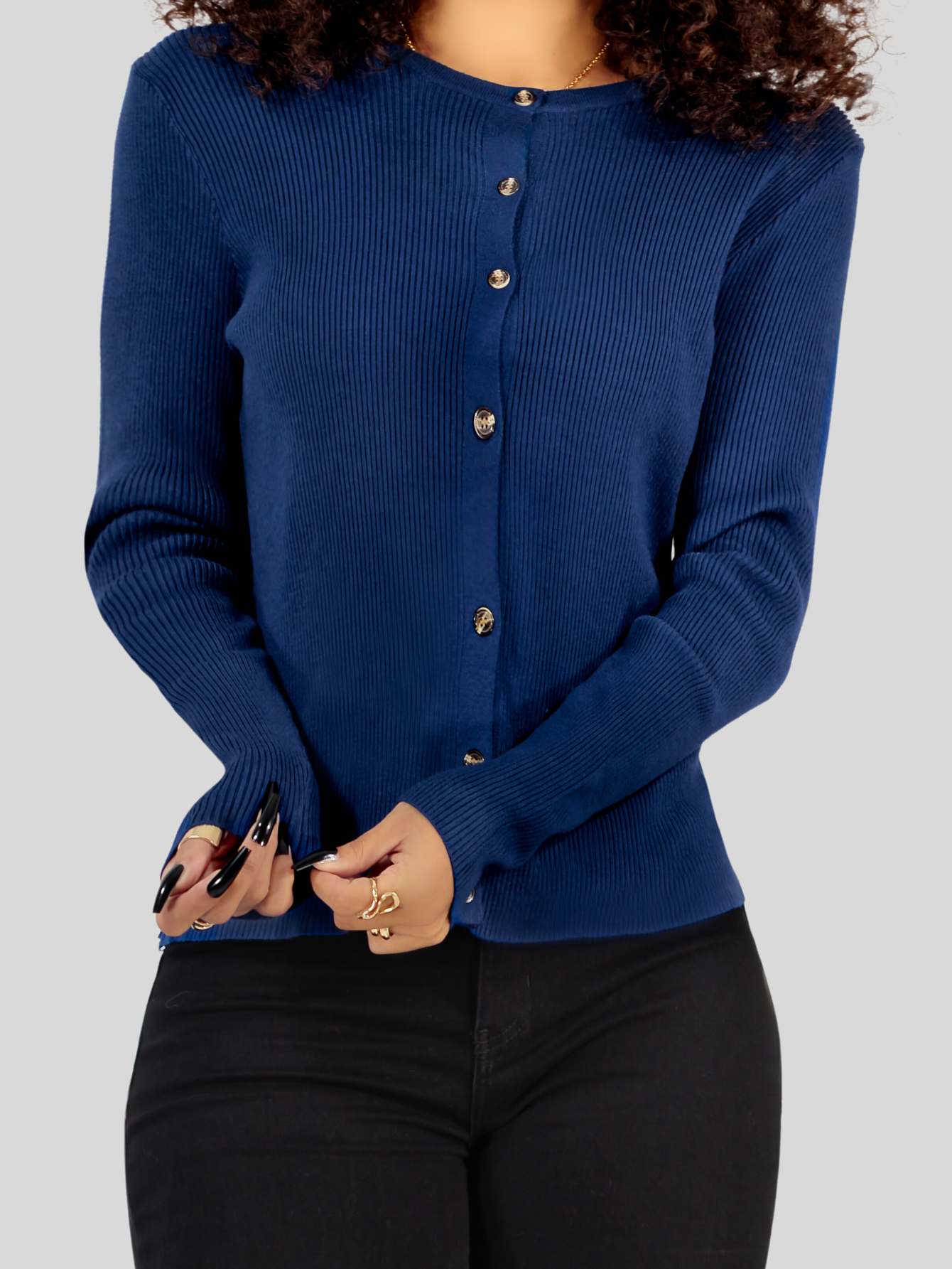 Foto 6 pulgar | Suéter Para Mujer De Manga Larga Con Botones A Juego Sweater Dama De Punto Abrigo Suéteres Suet-1037 Azul Marino