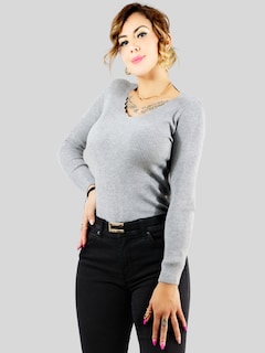 Foto 2 | Suéter Cuello V Suet-1011-gris Sweaters para Mujer