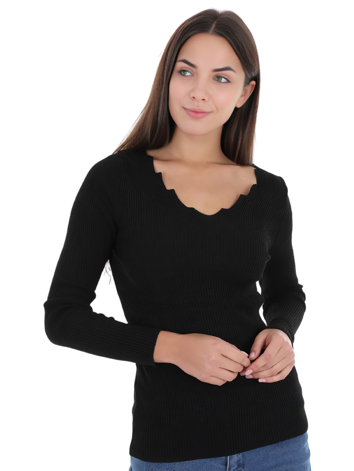 Suéter Cuello V Suet-1011- Negro para Mujer