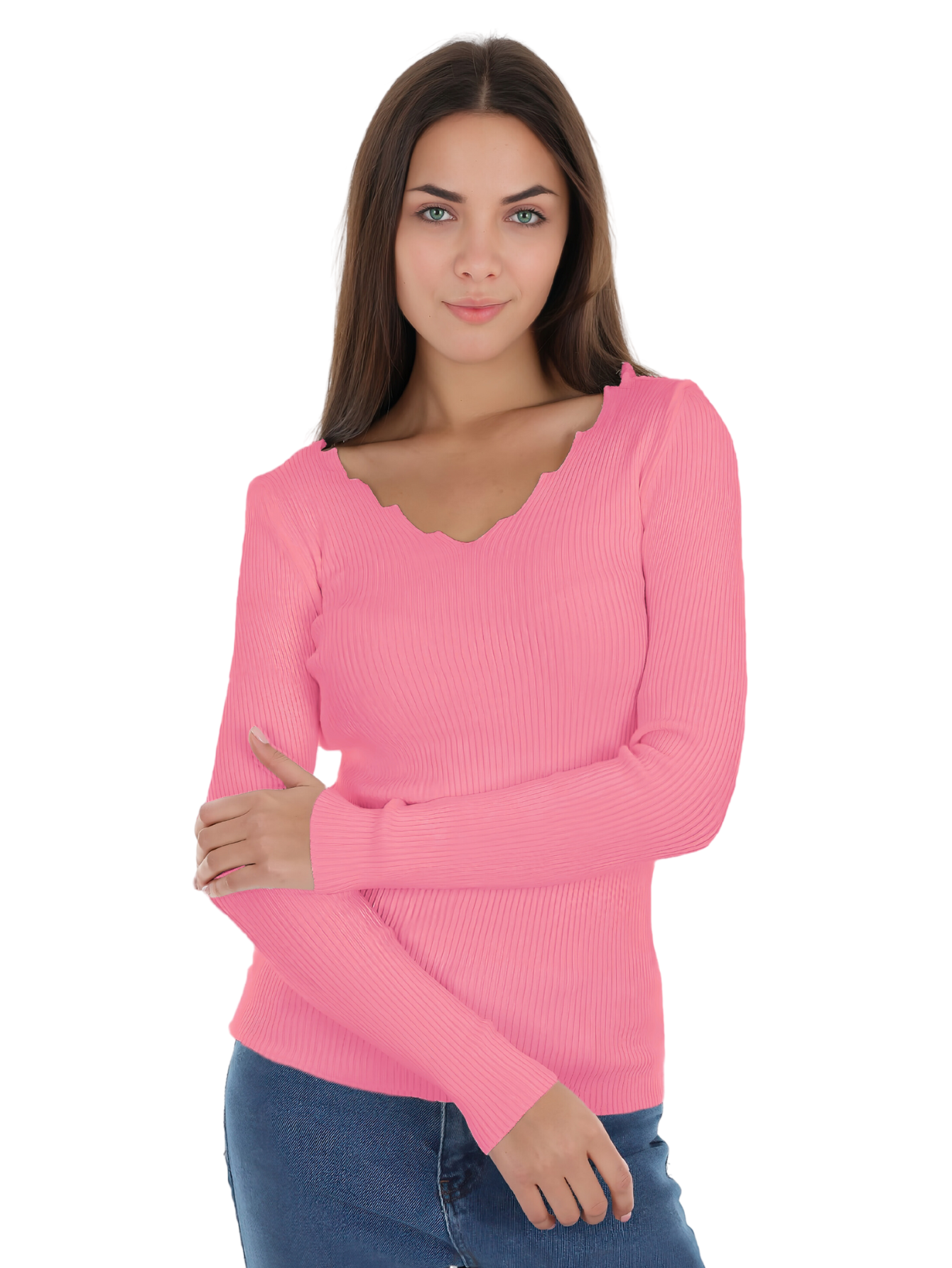 Foto 2 pulgar | Suéter para Mujer Cuello V Canalé Rosa