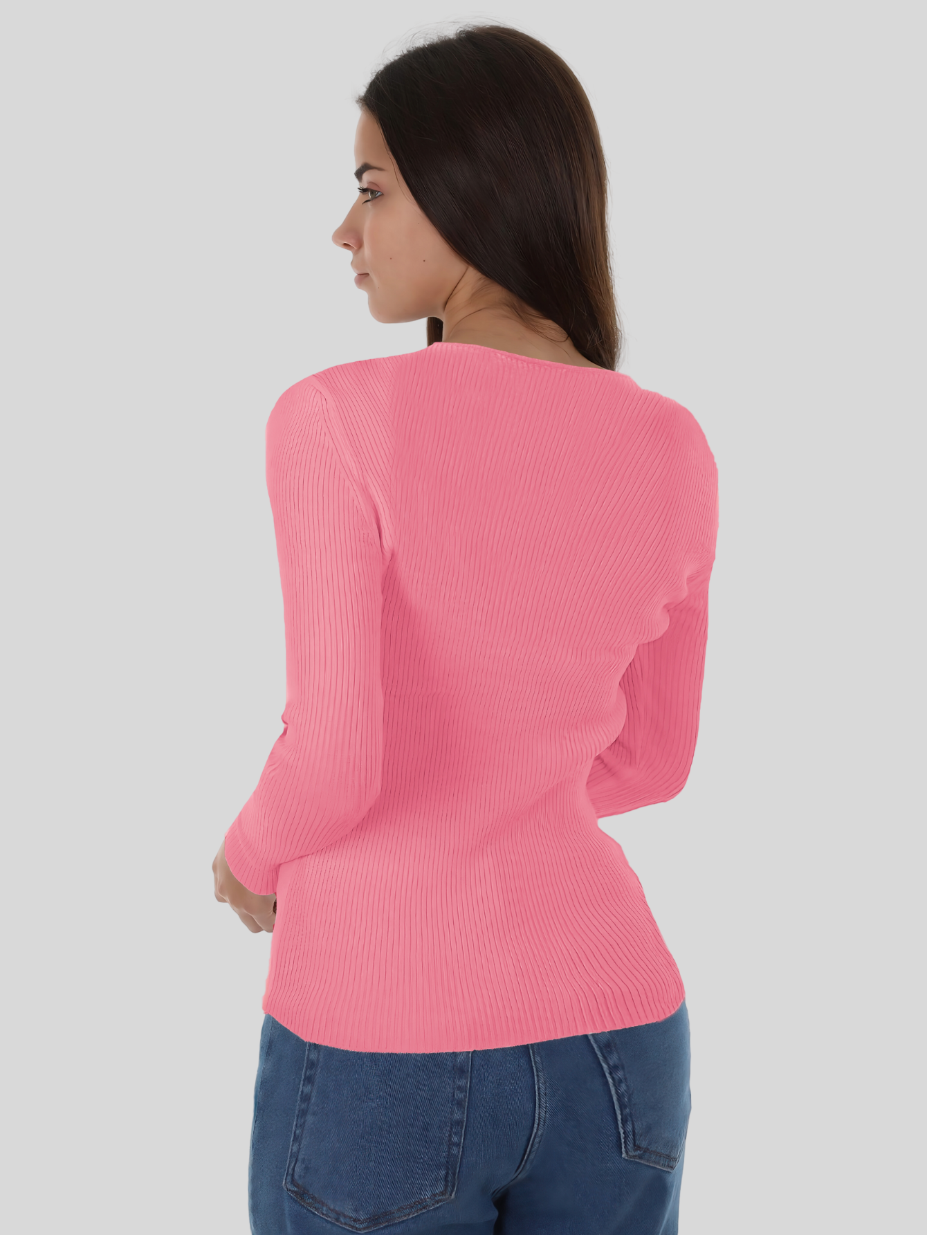 Foto 3 | Suéter para Mujer Cuello V Canalé Rosa