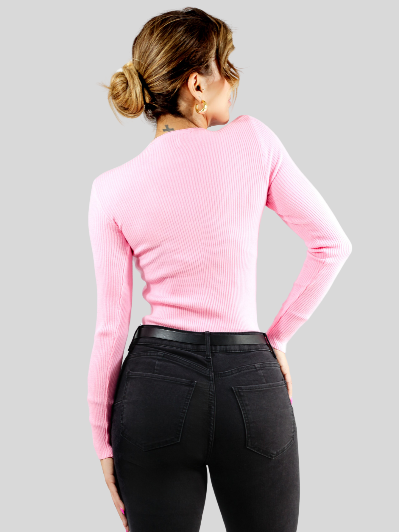 Foto 4 pulgar | Suéter para Mujer Cuello V Canalé Rosa Claro