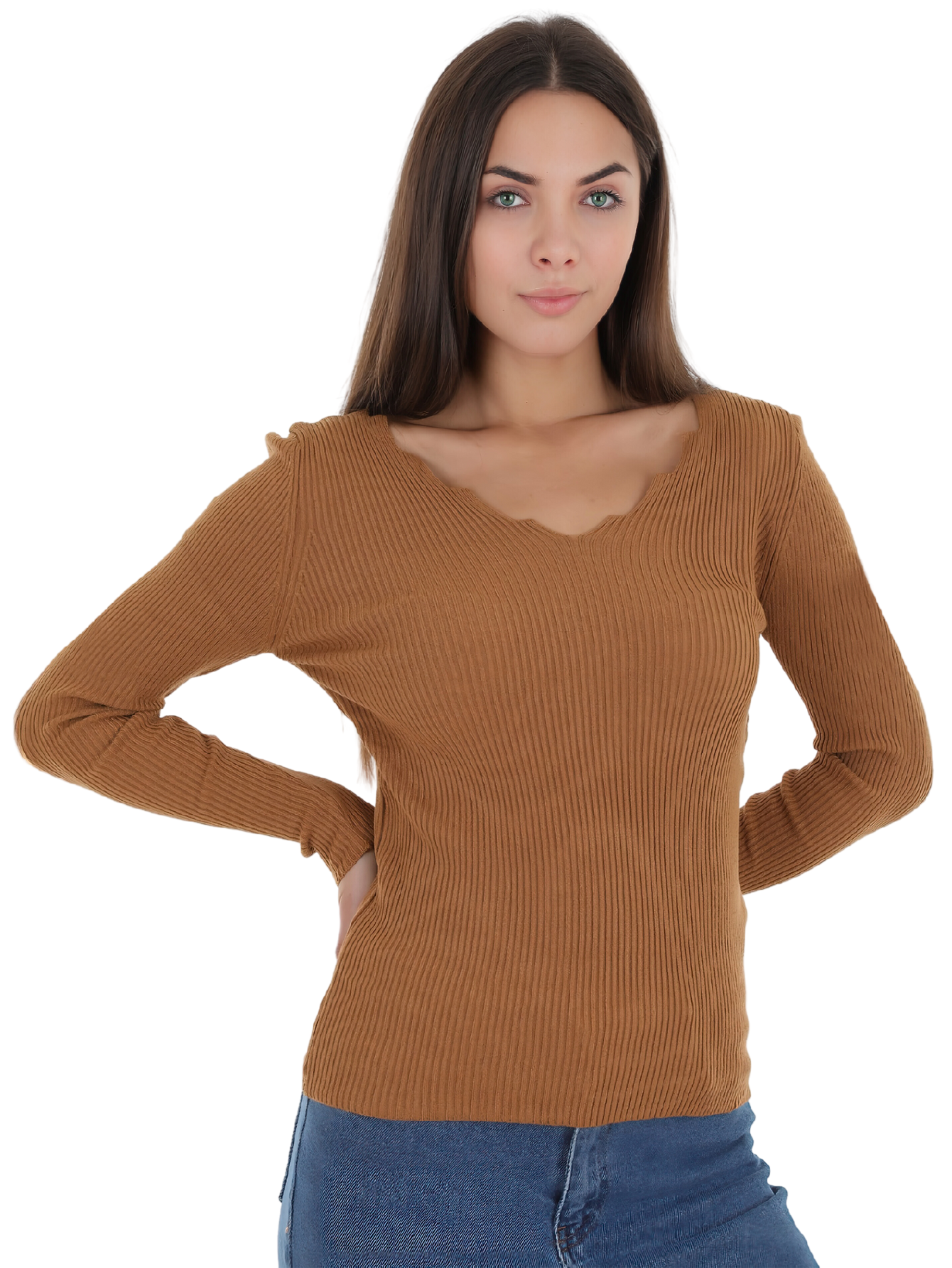 Foto 2 pulgar | Suéter para Mujer Cuello V Canalé Café