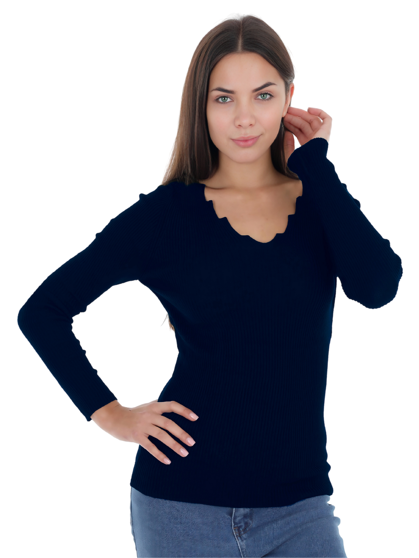 Suéter para Mujer Cuello V Canalé Marino