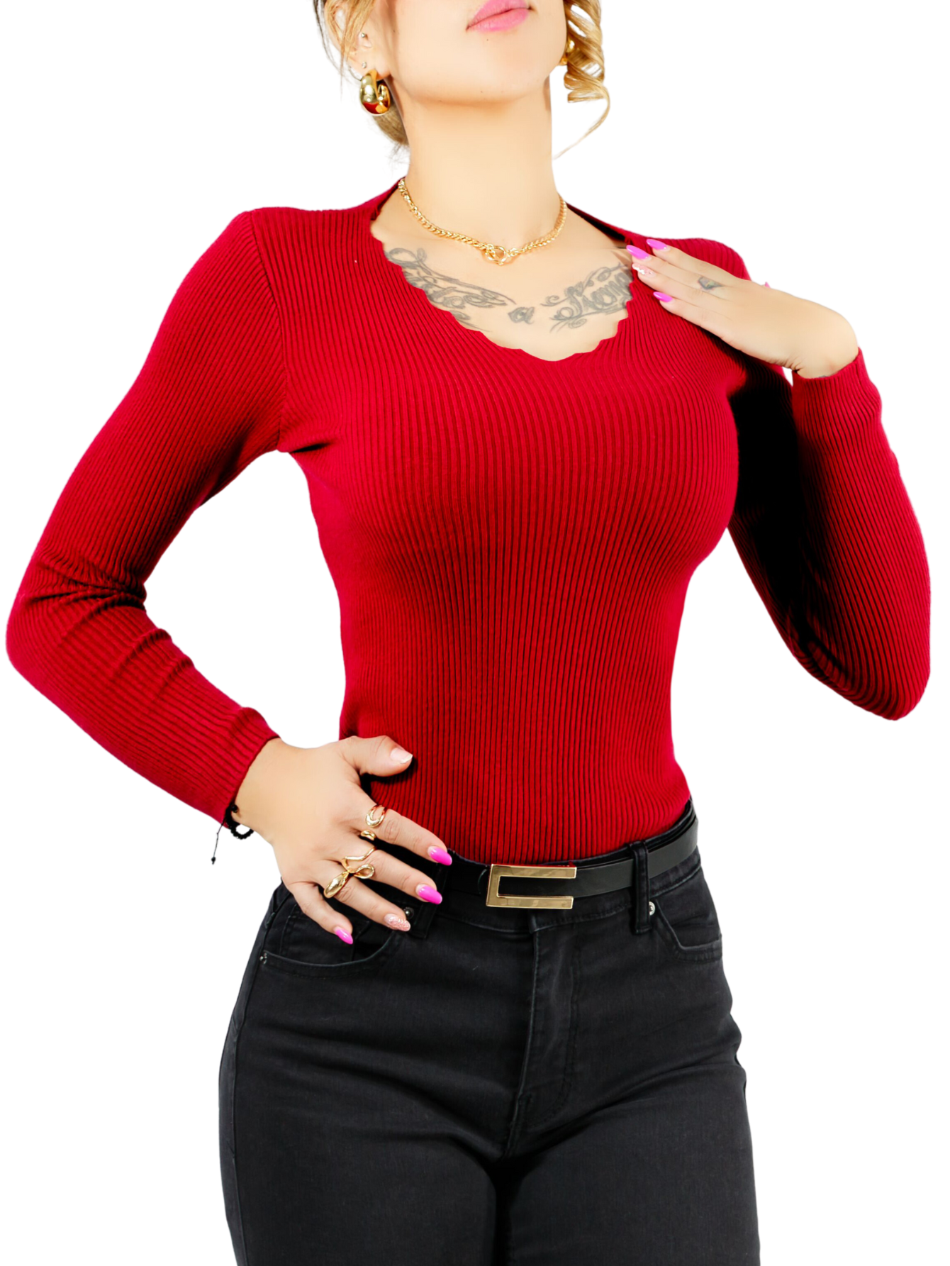 Foto 1 | Suéter para Mujer Cuello V Canalé Rojo
